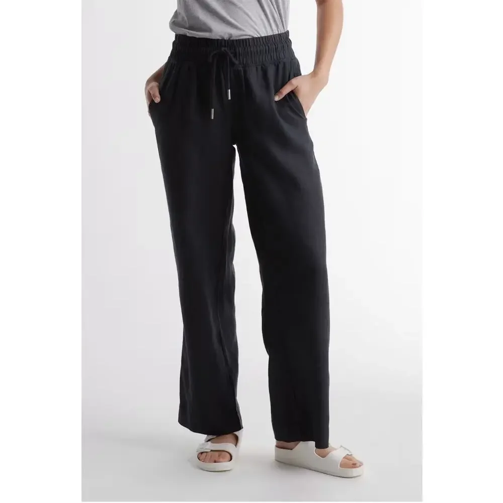 Quince Sz M Wide Leg Linen Pants Black Elastic Breezy Vacation Travel Relaxed - Picture 1 of 16